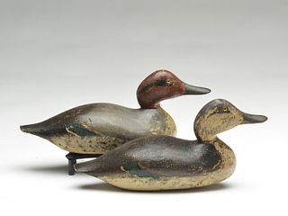 Early rigmate pair of greenwing teal, Mason Decoy Factory, Detroit, Michigan.