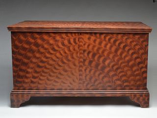 Red and black painted poplar blanket chest, 19th century.