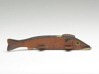 Large carved eye walleye with natural side, Oscar Peterson, Cadillac, Michigan, 1st quarter 20th century.