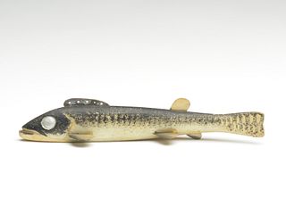 Very rare, possibly carved eye sauger fish decoy, Oscar Peterson, Cadillac, Michigan, 1st quarter 20th century.