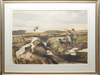"Jump Shooting Blackducks," watercolor, Chet Reneson (b. 1934).