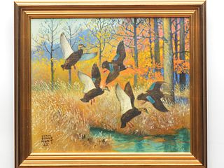 'October Woods - Black Ducks', oil on canvas, Lynn Bogue Hunt (1878-1960).