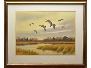 Watercolor of flying geese, John W Taylor (b.1931).