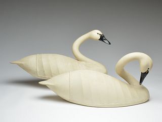 Pair of canvas and wood swans, George Crosson, circa 1979.