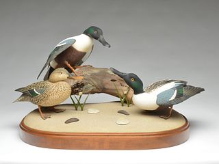 Three standing decorative shovelers in a beach scene, Oliver Lawson, Crisfield, Maryland.