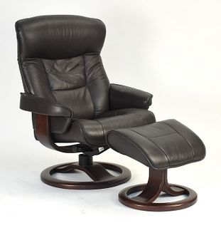 Leather chair & ottoman, Hjellegjerde