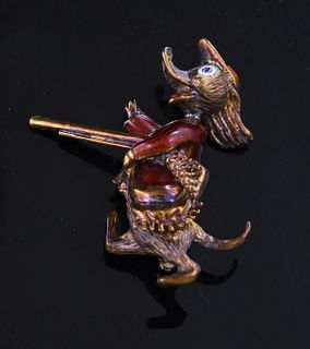 14k and enamel figural pin of a duck 