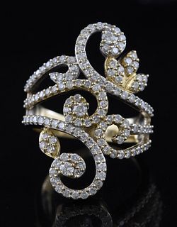 18K yellow gold and diamond floral ring