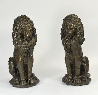 Impressive pair of large stone lions