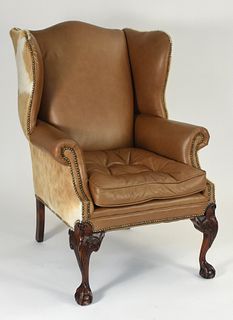 Lillian August Chippendale style studded wing chair
