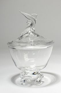 Large Steuben covered glass candy dish