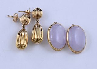 14K gold and lavender jade earrings with other pair