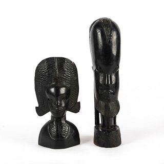 AFRICAN WOODEN TRIBAL BUSTS, MAN AND WOMAN