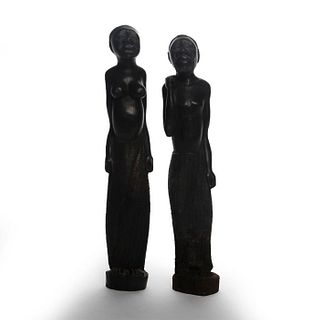 PAIR OF AFRICAN CARVED WOOD FIGURAL STATUES