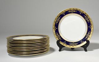 Set of twelve fine porcelain dinner plates Minton for Tiffany and Co.
