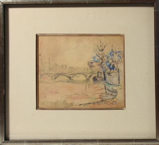 Graphite & watercolor sketch on paper signed P. Signac