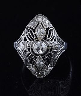 Antique platinum ring set with diamonds 