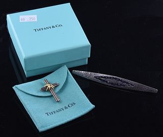 Sterling & 18K gold Tiffany cross w/ a sterling pin 