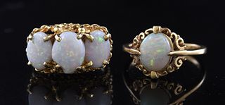 Two gold and opal rings