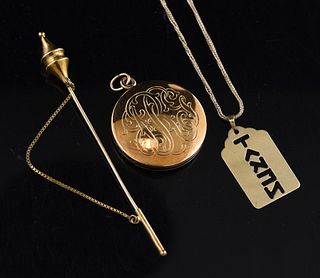 14K locket and chain with pendant and stick pin