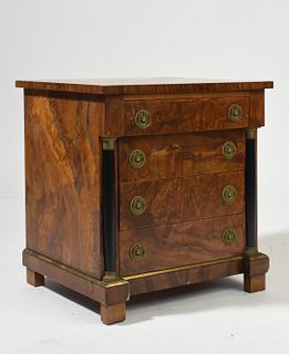 Child’s French Empire four-drawer chest in burl walnut