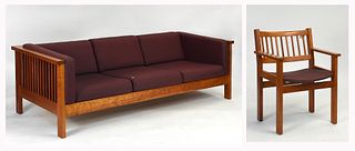 Charles Webb maple sofa with matching armchair