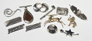 13 misc. sterling mid-century design pins