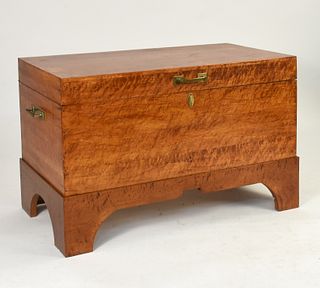 Custom bench made solid birdseye maple lift top trunk