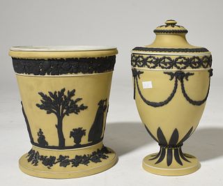 Two Wedgwood yellow and black basalt items