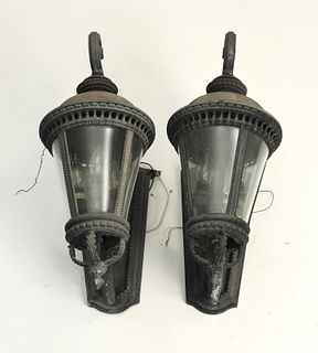 Pair of zinc outdoor wall lamps