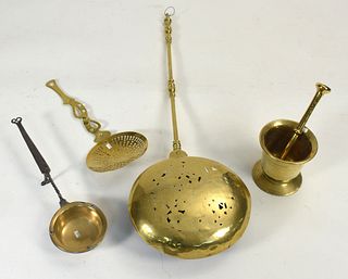 Collection of antique brass items