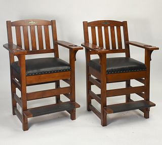 Pair of walnut Brunswick Billiards chairs