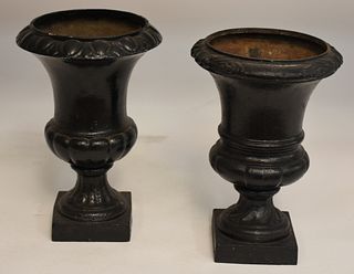 2 small black painted Antique cast iron planters