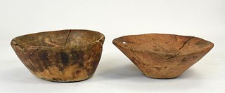 Two large carved wooden bowls