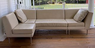 Italian cream leather and chrome sectional sofa