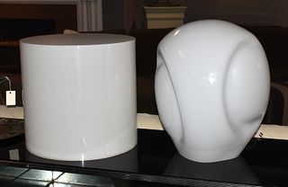 Two modern white plastic table lamps