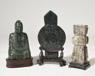 Three hard stone and jade items