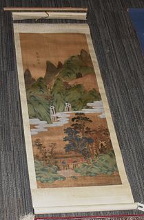 Chinese hand painted scroll, mountain scene