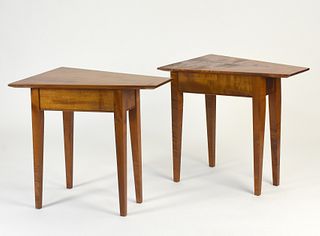 Pair of tiger maple stands with shaped tops