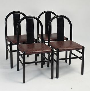 Set of four black lacquer side chairs