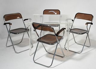 Lucite folding table along with four folding chairs