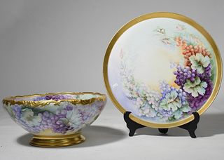 Limoges punch bowl with a hand painted under-tray