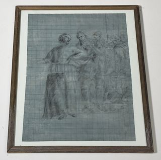 Early 18th C. black chalk w/ white on bluish laid paper