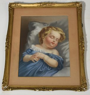 19th C. pastel of sleeping child