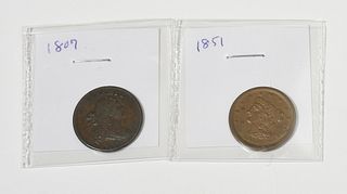 1807 and 1851 US half cents