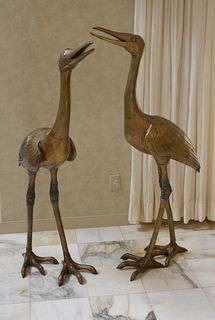 Pair of bronze egret statues