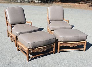 Pair of "Rossi" carved chaise lounges
