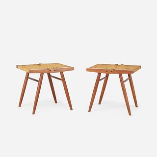 George Nakashima, Grass-Seated stools, pair