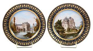 Two Sevres Gilt and Cobalt Blue  Painted Plates 