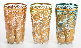 Set of 12 Moser Attributed Gilt Decorted Glasses